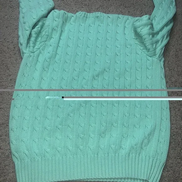 VINTAGE POLO RALPH LAUREN TURQUOISE COTTON CABLE KNIT SWEATER WOMENS sz Large - Picture 6 of 6